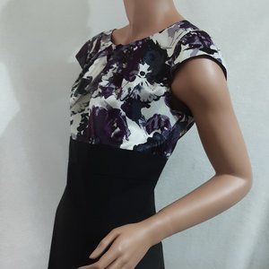 Ann Taylor Women Career Cocktail Dress Size 10 Black White Purple Elegant *S661